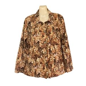 Vintage Tantrums Fall Foliage Leaves Lightweight Button Down Shacket Jacket L